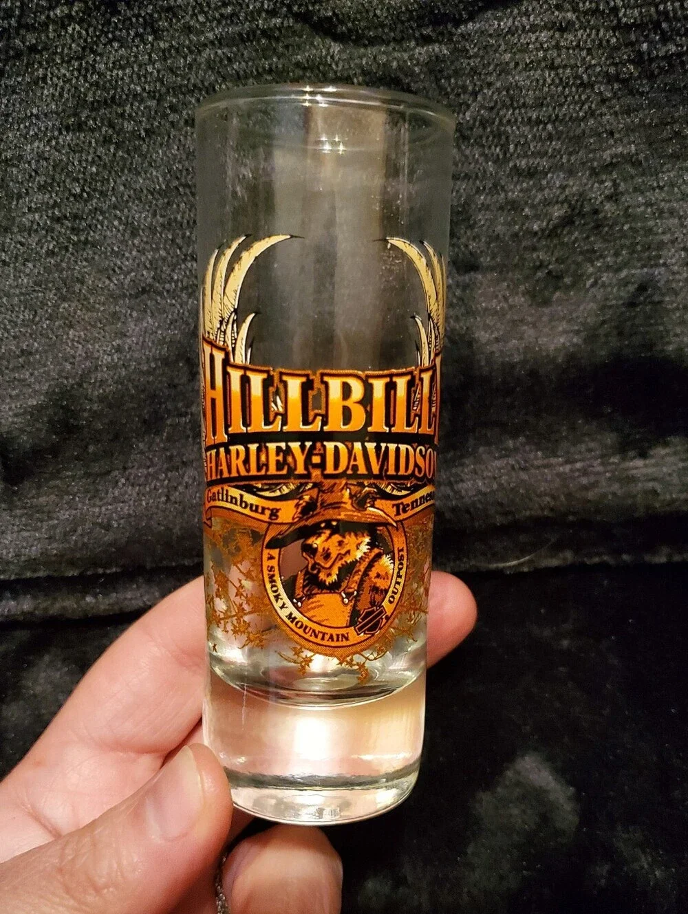 Hillbilly Harley-Davidson Gatlinburg TN Tall Shot Glass Smoky Mountain Outpost